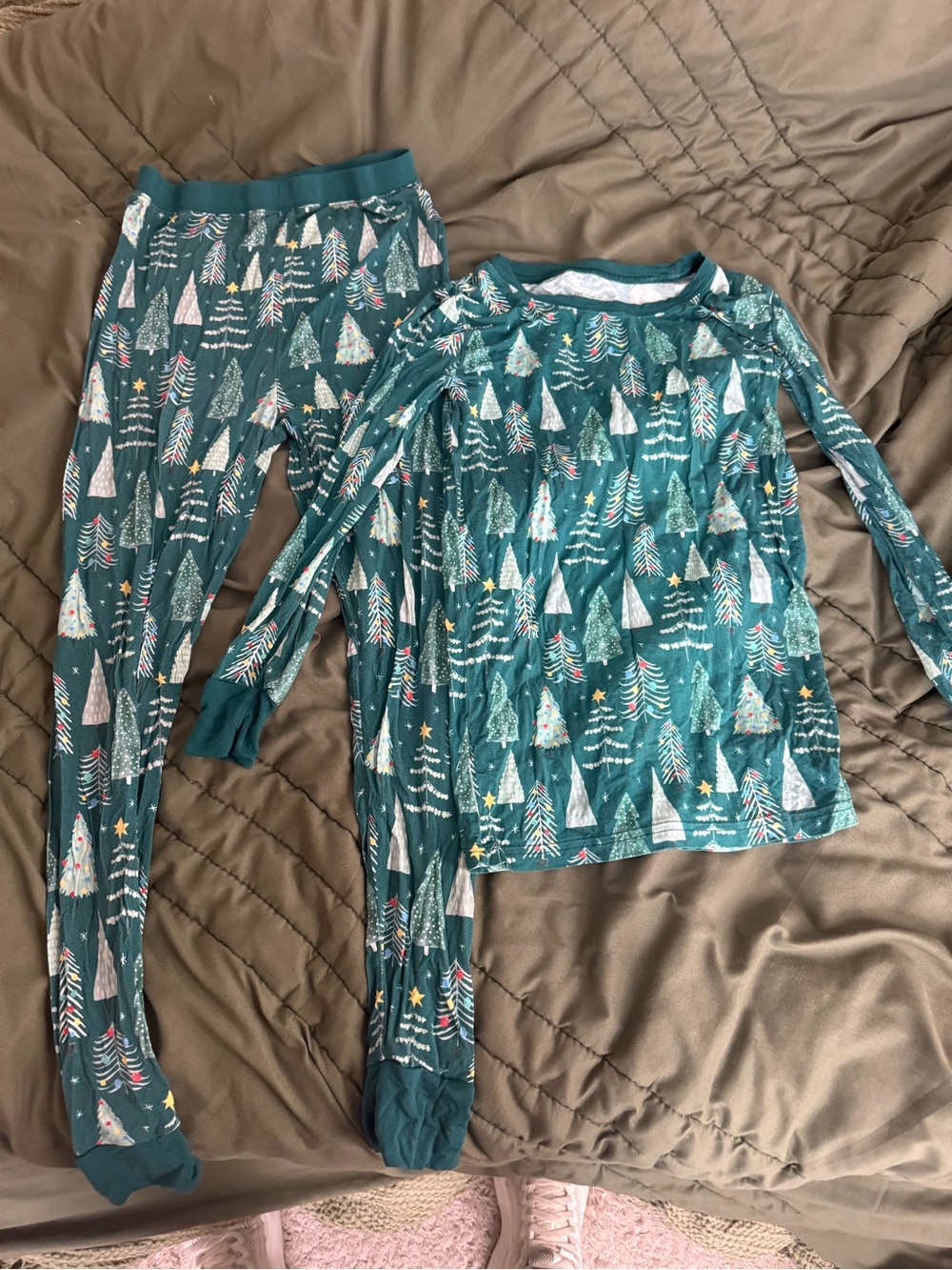 Little Sleepies Teal Holiday Tree Kids Pajama Set